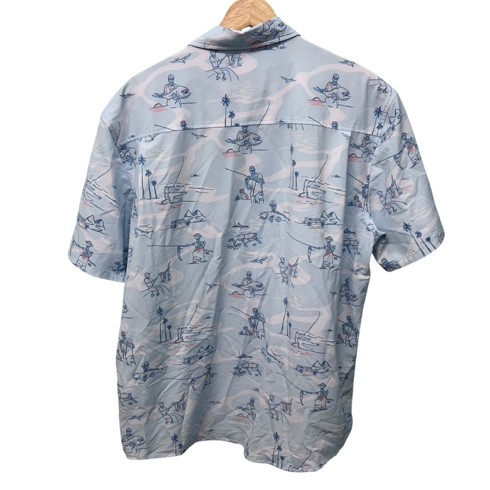 HUK Fishing Blue Skull Patterned Men's Button-Down Shirt Size Large